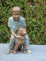 statue d un garçon et son chien en bronze ., Bronze, Enlèvement ou Envoi