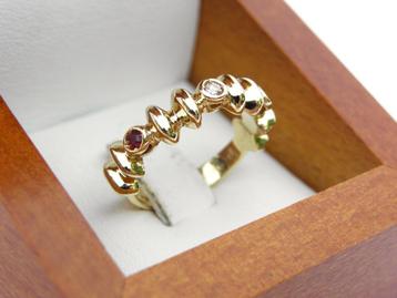 18K gouden ring met Briljant geslepen diamanten en Robijnen beschikbaar voor biedingen