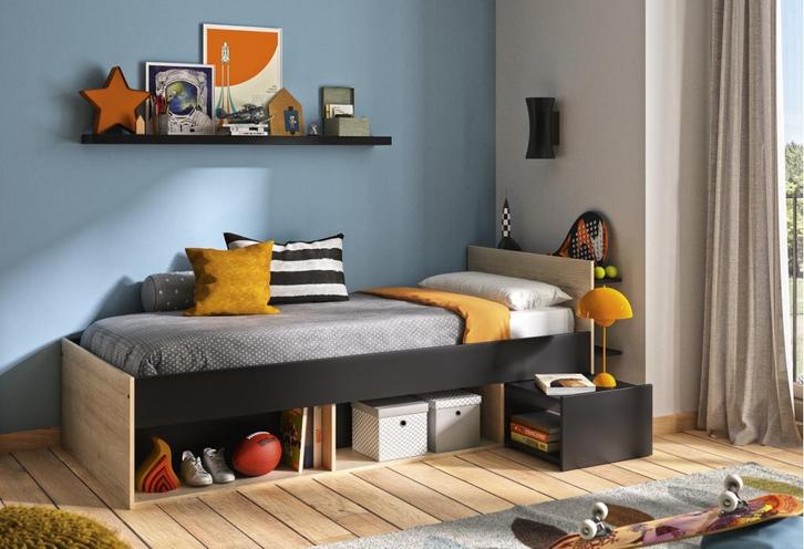 Ergo 1-persoonsbed - Blank eiken/zwart, Kinderen en Baby's, Kinderkamer | Bedden