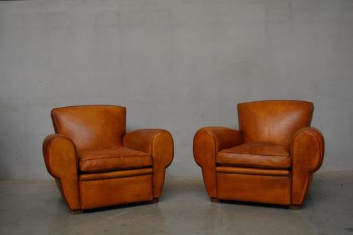 schapenleren fauteuil en chesterfield, Huis en Inrichting, Fauteuils, Gebruikt, Hout, Leer, Metaal, 50 tot 75 cm, Minder dan 75 cm