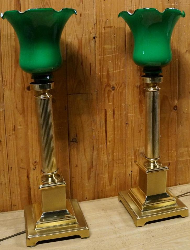 2 Vintage Herda Staande strakke messing klassieke tafellamp, Huis en Inrichting, Lampen | Tafellampen, Gebruikt, 50 tot 75 cm