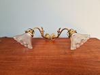 Paar Art Deco kandelaars van brons en gegroefd glas, Antiek en Kunst, Ophalen of Verzenden