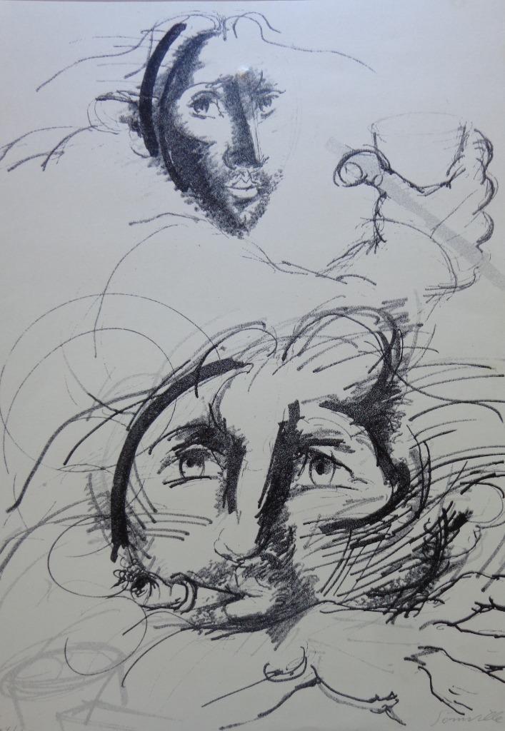 ROGER SOMVILLE / TWEE FIGUREN / ZW-W LITHO / 70x50cm / SIG, Antiek en Kunst, Kunst | Litho's en Zeefdrukken, Ophalen of Verzenden