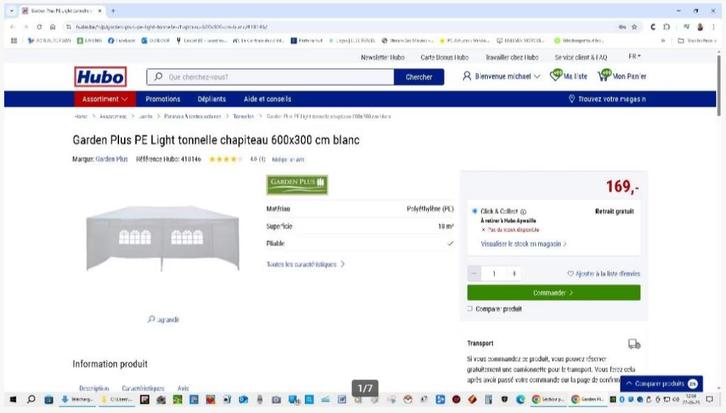 Tuinpaviljoen Garden Plus PE Light wit 600x300 cm, Tuin en Terras, Partytenten, Nieuw, Partytent, 2 meter of meer, 5 tot 8 meter