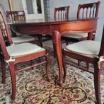 Table ovale avec rallonges et 6 chaises en merisier, Comme neuf, Ovale, Enlèvement