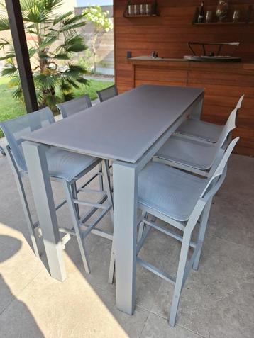 Bartafel met 6 stoelen - T&T Design, Enlèvement, Comme neuf, Rectangulaire, Aluminium