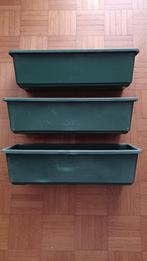 Lot bundel 3 bloembakken jardinières 45cm vert groen, Ophalen, Kunststof, Gebruikt, Minder dan 30 cm