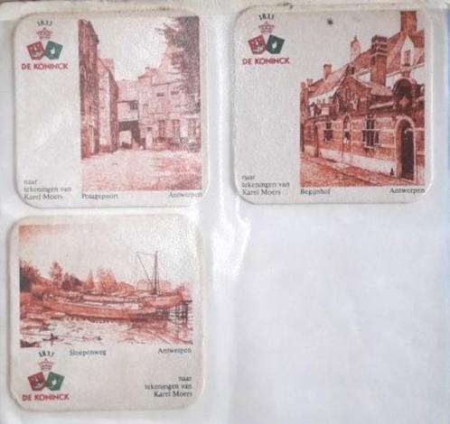 Drie bierviltjes "De Koninck" tekeningen Karel Moers, Verzamelen, Biermerken, Gebruikt, Viltje(s), De Koninck, Ophalen of Verzenden