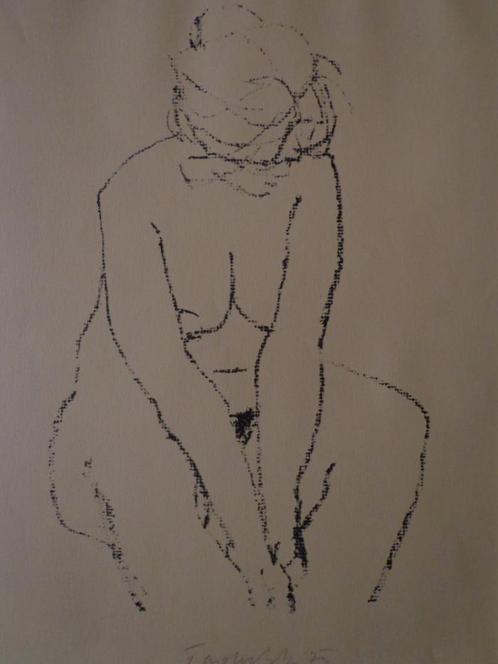 litho zittende naakte vrouw Tsjechische school 1973, Antiek en Kunst, Kunst | Tekeningen en Fotografie, Ophalen of Verzenden