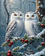 Peinture au diamant avec hiboux d'hiver 40x30cm (rond), Enlèvement ou Envoi, Neuf, Bricolage