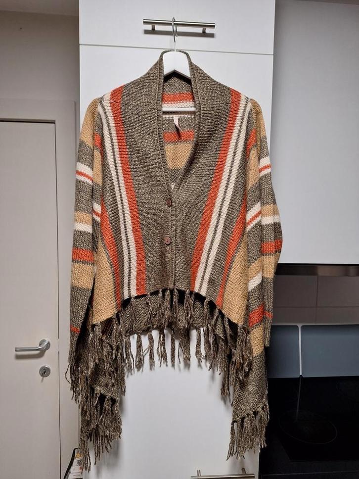 Leuke originele poncho met mouwen herfst kleuren., Kleding | Dames, Truien en Vesten, Zo goed als nieuw, Maat 42/44 (L), Overige kleuren