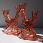 2 rosalinekleurige  Art Deco Kandelaars, Enlèvement ou Envoi, Verre