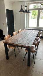 Tafel oude eik met metalen frame, Ophalen, Zo goed als nieuw