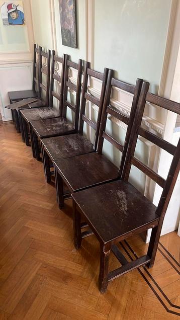 Lot de 6 chaises en bois massif brun foncé 