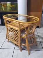 Vintage Honeymoon tafel van bamboe en rieten, 2 stoelen, Zo goed als nieuw