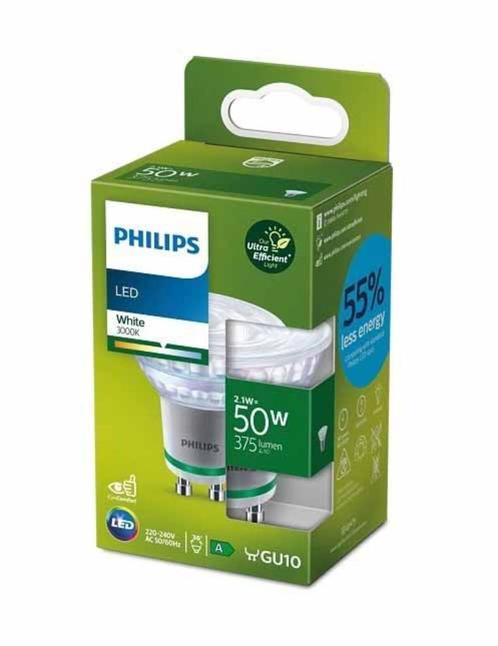 Philips LED spot ultra efficient / 2W / GU10 / 3000K / 36D, Huis en Inrichting, Lampen | Plafondlampen, Nieuw, Glas, Ophalen