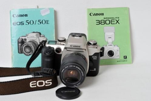Canon EOS 50 E+ 28-80 mm 3,5-5,6 + flitser + afstandsbedieni, Audio, Tv en Foto, Fotocamera's Analoog, Zo goed als nieuw, Spiegelreflex