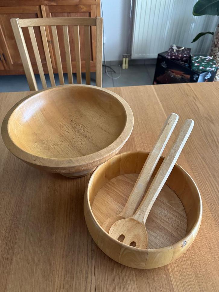 Fruitkom en slakom hout, Huis en Inrichting, Keuken | Servies, Zo goed als nieuw, Ophalen of Verzenden