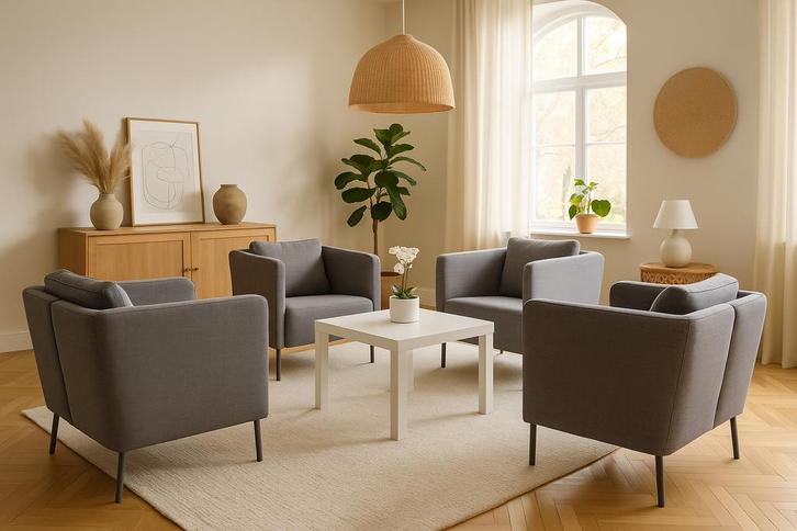 IKEA EKERÖ fauteuils (4) + tafel | Topstaat | Modern&comfy, Huis en Inrichting, Fauteuils, Zo goed als nieuw, Stof, Ophalen