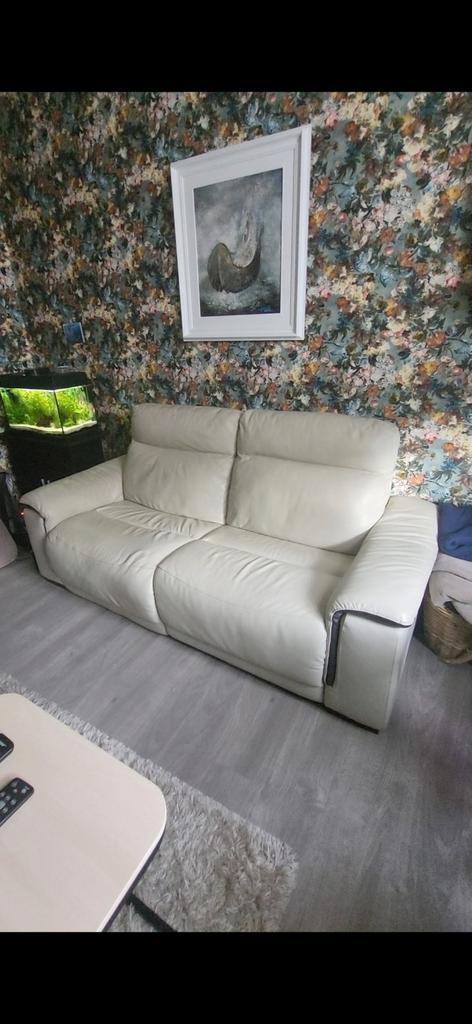 Lederen zetel ecru, Huis en Inrichting, Zetels | Zetels en Chaises Longues, Zo goed als nieuw, Ophalen