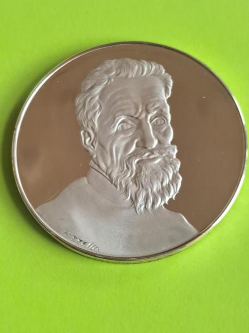 (1975) medaille Michelangelo 500e geboortejaar in zilver, Postzegels en Munten, Munten | Europa | Niet-Euromunten, Losse munt