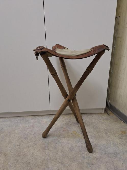 oud opklapbaar krukstoeltje/jagersstoeltje, begin 1900, Antiek en Kunst, Curiosa en Brocante, Ophalen of Verzenden
