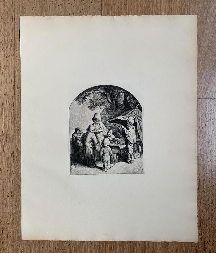 Ets Adriaan van Ostade "De Kwakzalver" 1923, Antiek en Kunst, Kunst | Etsen en Gravures, Ophalen of Verzenden