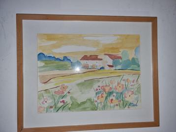 Toon Hermans uniek werk Zomer Landschap  Aquarel  gesigneerd beschikbaar voor biedingen