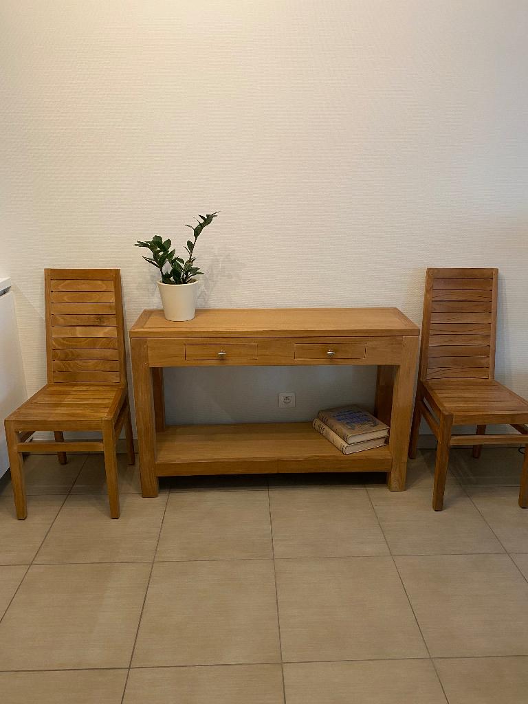 Stoelen in teak (4), Maison & Meubles, Chaises, Utilisé, Bois, Enlèvement