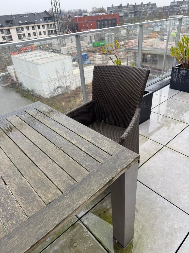 Terrastafel + 6 stoelen met kussens, Tuin en Terras, Ophalen, Gebruikt, Eettafel, 6 zitplaatsen
