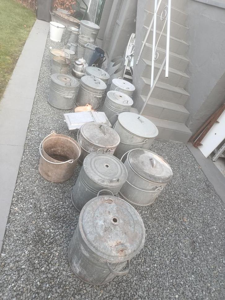 Groot lot diverse zinken voorwerpen, Antiek en Kunst, Curiosa en Brocante, Ophalen