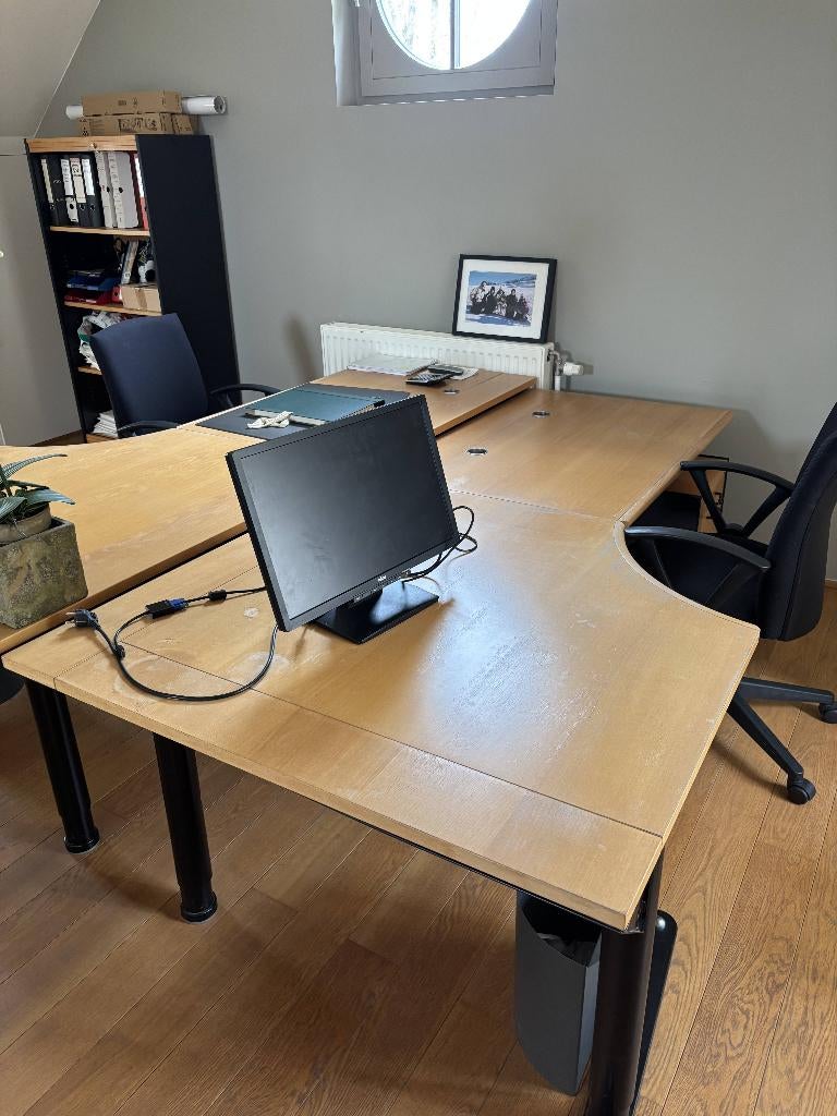 Groot L-Vormig Bureau + Ladeblok (+ Optioneel 2 Stoelen), Ophalen, Gebruikt, Hout, Hoekbureau