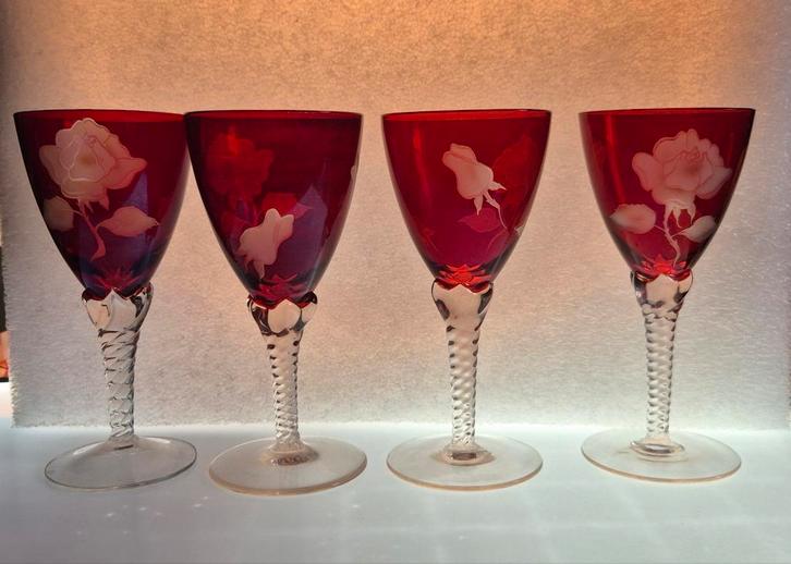 Set Boheemse kristallen wijnglazen, Verzamelen, Glas en Drinkglazen, Ophalen