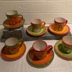 Espresso servies- 6 tasjes en 6 bordjes-kleurrijk, Enlèvement ou Envoi, Poterie, Comme neuf, Autres styles