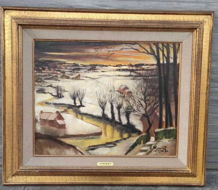 Huile sur toile paysage enneigé signe Henri rowet, Antiek en Kunst, Kunst | Schilderijen | Klassiek, Ophalen of Verzenden