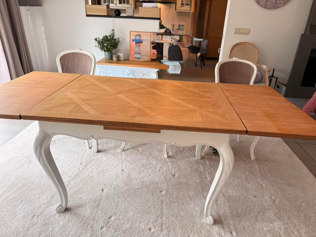 Table (+ rallonges) et chaises style Louis XV, Enlèvement, Utilisé, 50 à 100 cm, Rectangulaire