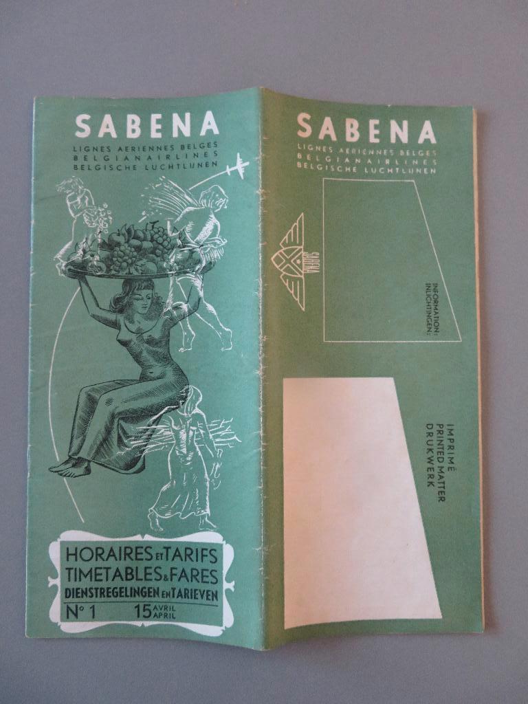Sabena folder dienstregelingen en tarieven 1951, Collections, Souvenirs Sabena, Enlèvement ou Envoi, Comme neuf