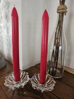 Lot 2 bougeoirs vintage en verre + 2 bougies, Antiquités & Art, Antiquités | Bougeoirs, Enlèvement ou Envoi, Verre