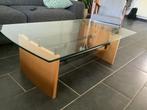 Salontafel glas volhout, Ophalen, Gebruikt, 100 tot 150 cm, Vierkant