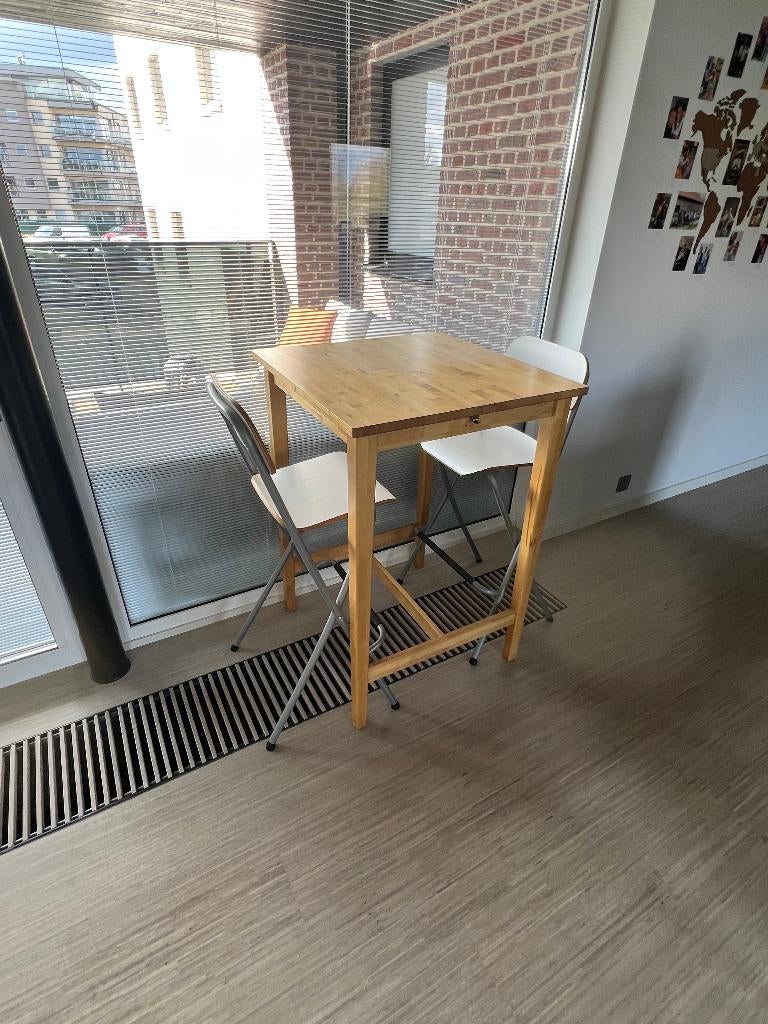 Hoge eettafel met 2 Stoelen, Huis en Inrichting, Tafels | Eettafels, Ophalen, Gebruikt, 50 tot 100 cm, Vierkant