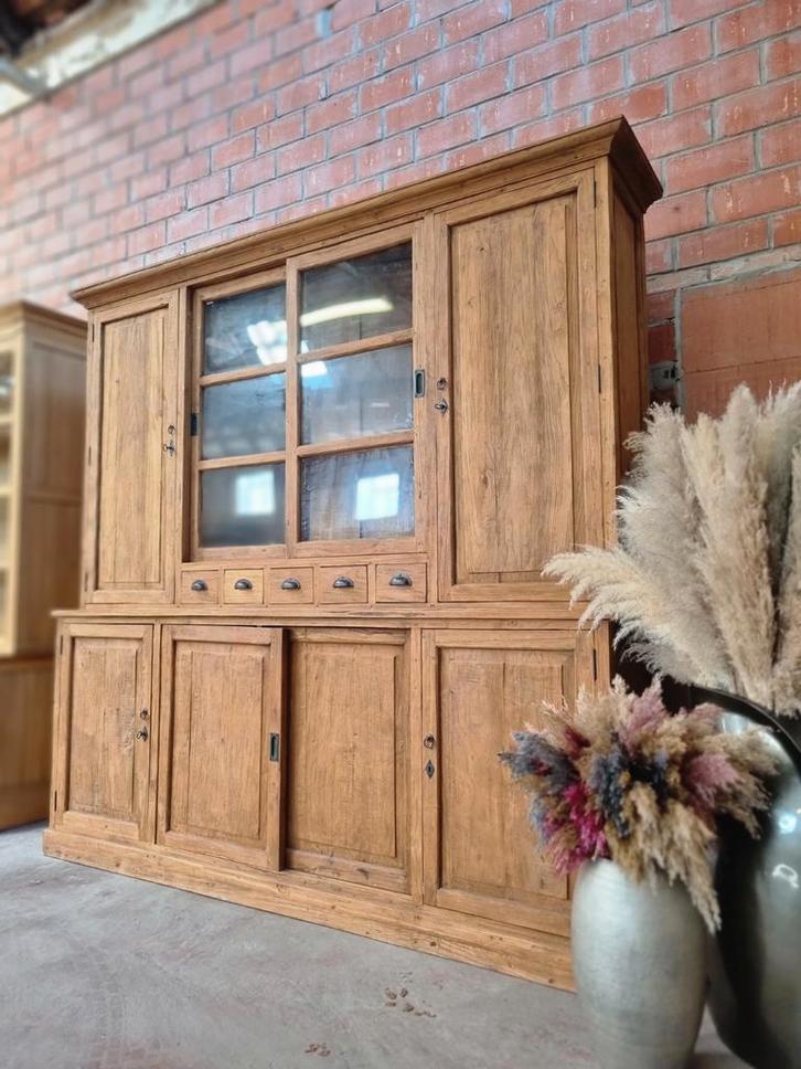 Teak buffetkast/vitrinekast GRATIS LEVERING, Huis en Inrichting, Kasten | Buffetkasten, Zo goed als nieuw, 200 cm of meer, 200 cm of meer
