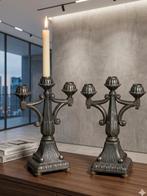 Elegant paar vintage kandelaars in bronspatina, Antiek en Kunst, Ophalen
