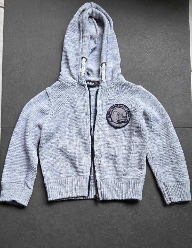 Grijs vestje met rits en capuchon voor baby  Merk: Bel & Bo, Ophalen of Verzenden, Zo goed als nieuw, Bel & Bo, Truitje of Vestje