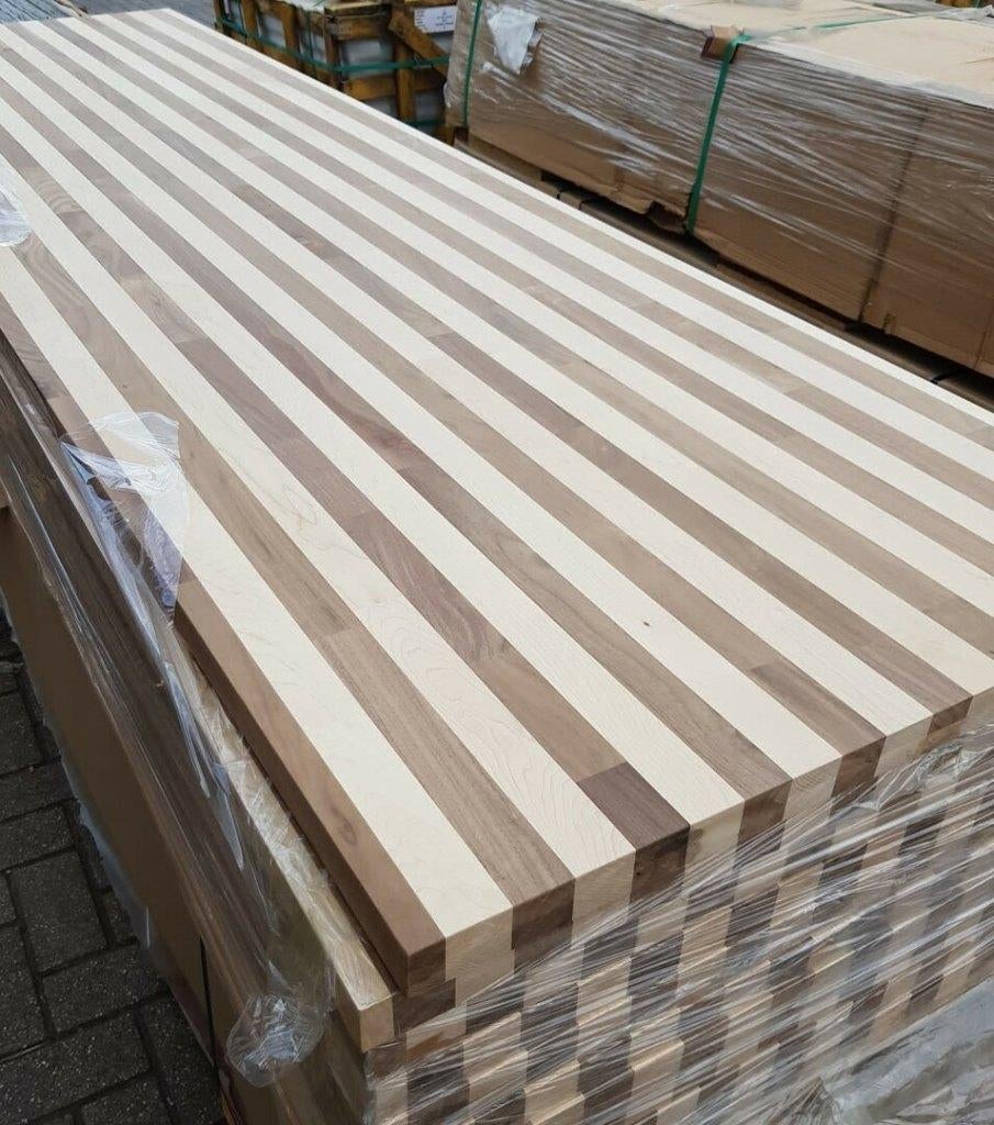 PLANS DE TRAVAIL EN NOYER MASSIF ET ÉRABLE DE 80 X 280 CM, Enlèvement, Neuf