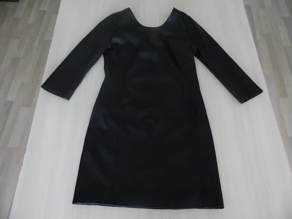 LEREN JURK VAN IKKS, Kleding | Dames, Jurken, Zo goed als nieuw, Maat 36 (S), Zwart, Knielengte, Ophalen of Verzenden