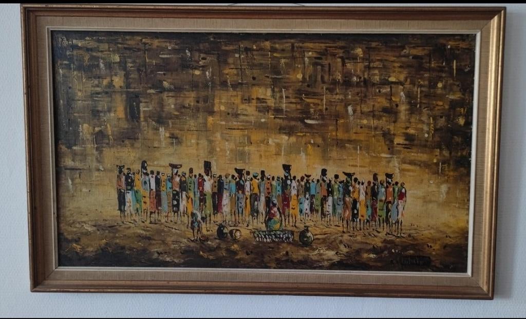 Peinture avec le cadre style classique africaine, Antiquités & Art