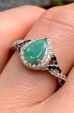 Vergulde sterling zilver ring met natuurlijke smaragd, 18 tot 19, Wit, Nieuw, Ophalen of Verzenden