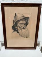 Gravure de Olivier Duchâteau - vieux berger, Antiquités & Art