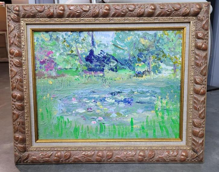 XTIAN, Lente aan de vijver in Kalmthout, Antiek en Kunst, Kunst | Schilderijen | Klassiek, Ophalen of Verzenden