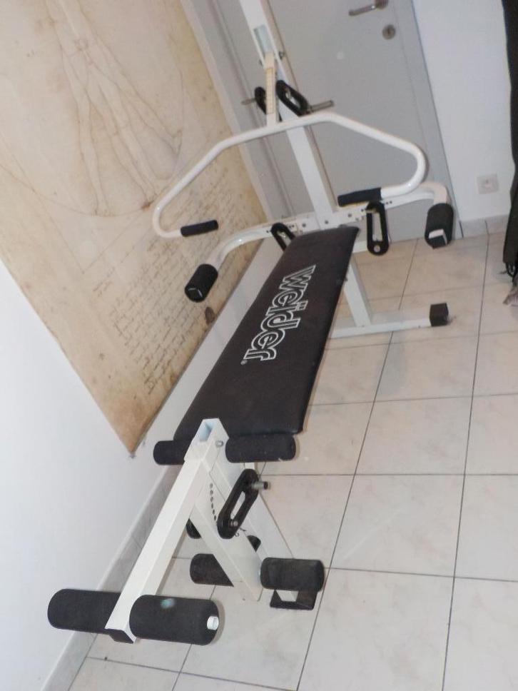 Banc de musculation Weider, Sports & Fitness, Équipement de fitness, Comme neuf, Banc d'exercice, Bras, Jambes, Pectoraux, Abdominaux